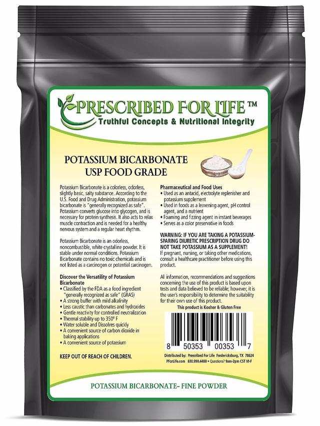 Prescribed For Life Bicarbonato de potássio-natural USP produto comestível pó cristalino-39% K 2 kg (4.4 lb) on Productcaster.