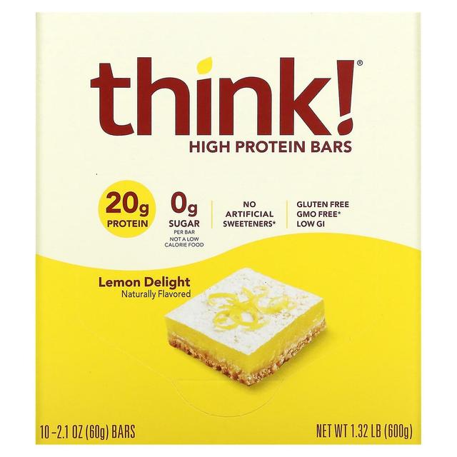 Think! Think !, High Protein Bars, Lemon Delight, 10 Bars, 2.1 oz (60 g) Each on Productcaster.