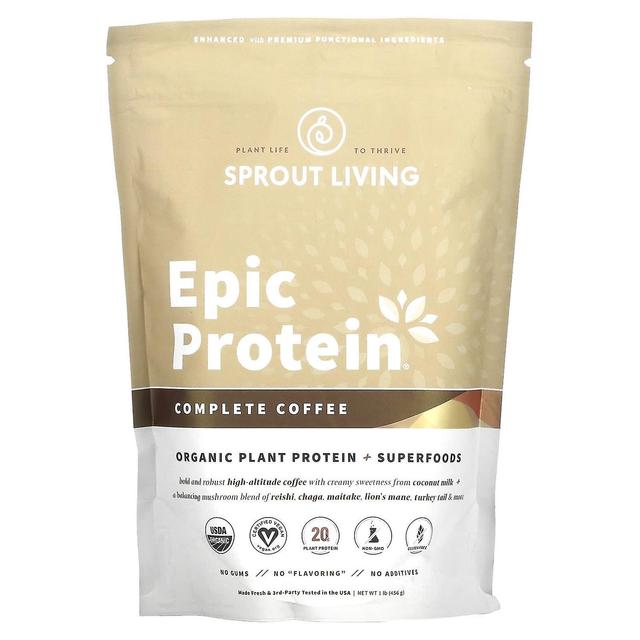 Sprout Living, Epic Protein, Organic Plant Protein + Superfoods, Complete Coffee, 1 lb (456 g) on Productcaster.