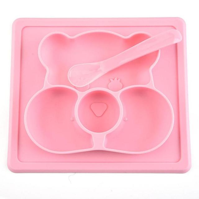 Baby Food Supplement Tray Bear Silica Plate Pink on Productcaster.