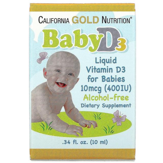 California Gold Nutrition Californien Gold Nutrition, Baby Vitamin D3 Væske, 10 mcg (400 IE), 0,34 fl oz (10 ml) on Productcaster.