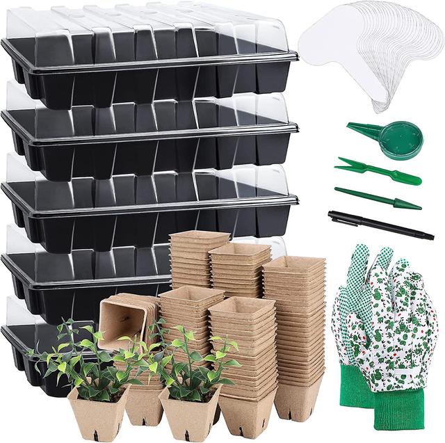 Hgbd-wytaohzl Seed Starter Tray Plant Starter Trays With 120pcs Biodegradable Seed Starter Pods 5pcs Plastic Seedling Starter Trays 120pcs Plant Label on Productcaster.