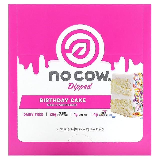 No Cow, Dipped Protein Bar, Birthday Cake, 12 Bars, 2.12 oz (60 g) Each on Productcaster.