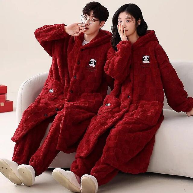 2023 Weihnachtspyjama de nol manches longues pour couple, vtements de nuit d'hiver, cardigan rouge, robes de boutons, vtements de dtente en glouton... on Productcaster.