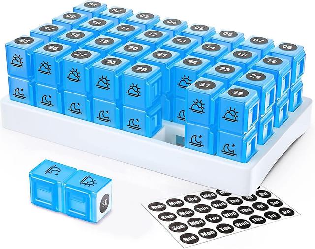 Portable 30 Day Pill Organizer Monthly, One Month Pill Box Cases With 32 Twice A Day Am Pm Compartments For Vitamins, Fish Oil, Supplements And Med... on Productcaster.