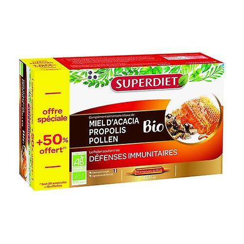 Super Diet Hunaja propolis siitepöly + 50% tarjotaan 30 injektiopulloa 15ml on Productcaster.