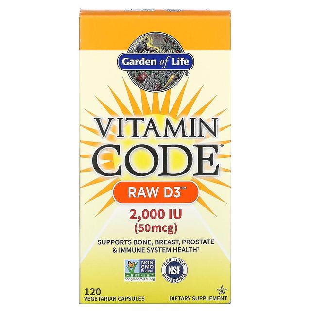 Garden of Life Livets have, Vitaminkode, RAW D3, 50 mcg (2.000 IE), 120 vegetariske kapsler on Productcaster.