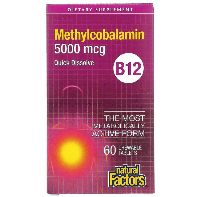 Natural Factors, B12, Methylcobalamin, 5000 mcg, 60 Chewable Tablets on Productcaster.