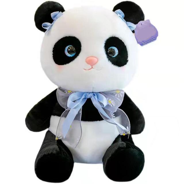 Panda Shape Plush Doll Bag Doll Ornaments Lightweight Portable Doll For Appease Bow Tie Panda Blue on Productcaster.