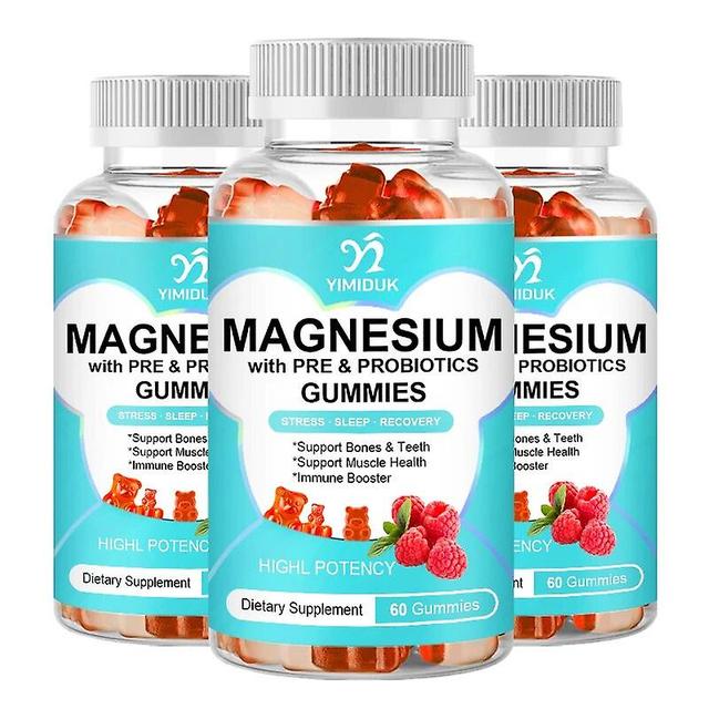 Visgaler Magnesium Citrate Gummies With Prebiotics & Probiotics For Stress Relief Sleep & Recovery Raspberry Flavor 3 Bottles on Productcaster.