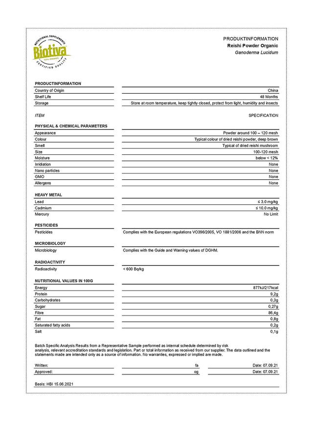 Biotiva Reishi powder organic 250g (2x125g) on Productcaster.