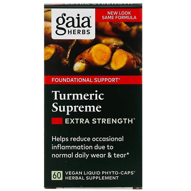 Gaia Herbs, Turmeric Supreme, Extra Strength, 60 Vegan Liquid Phyto-Caps on Productcaster.