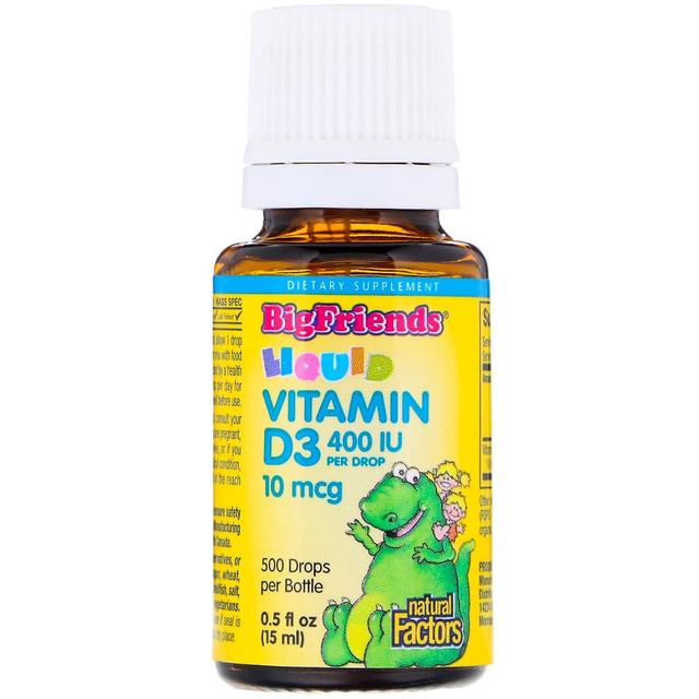 Natural Factors Luonnolliset tekijät, suuret ystävät, nestemäinen D3-vitamiini, 10 mcg 400 IU, 0,5 fl oz (15 ml) on Productcaster.