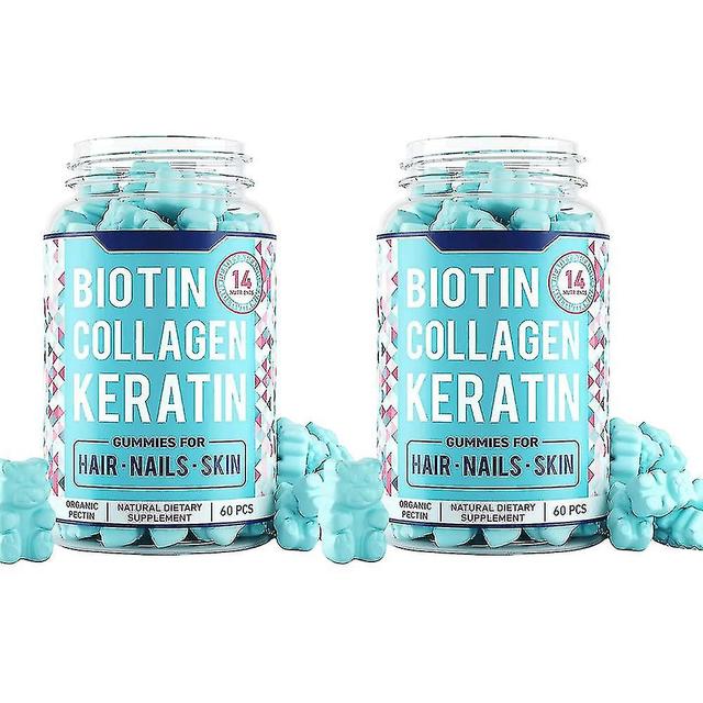 Biotin kollagen Keratin - Premium Biotin Supplement til hårvækst for kvinder og mænd - Biotin vitaminer til hår, hud og negle - 60 Gummies 2stk on Productcaster.