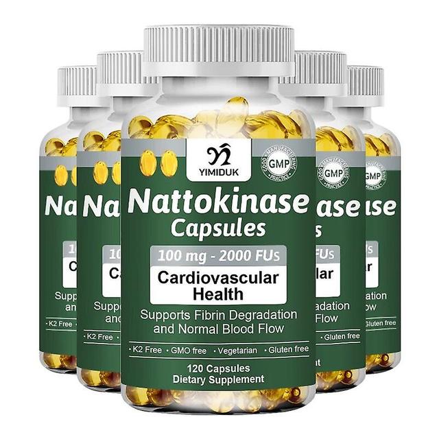 Vorallme Nattokinase Kapseln unterstützen den Fibrinabbau und die Herzgesundheit sowie den Kreislauf und den normalen Blutfluss 5 Bottles 120PCS on Productcaster.