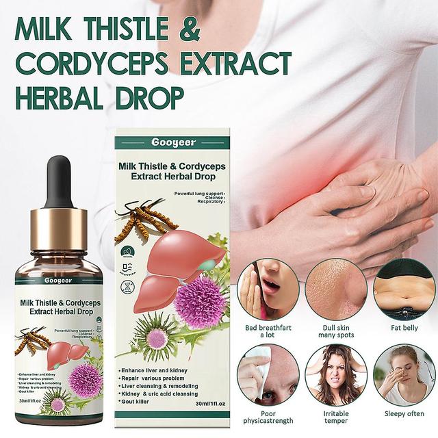 Bestener 1/2pcs 30ml Milk Thistle & Cordyceps Herbal Extract Liquid Drops, Liver Support For Liver And Kidney Cleanse Detox & Repair, Gentle Care 1Pc on Productcaster.