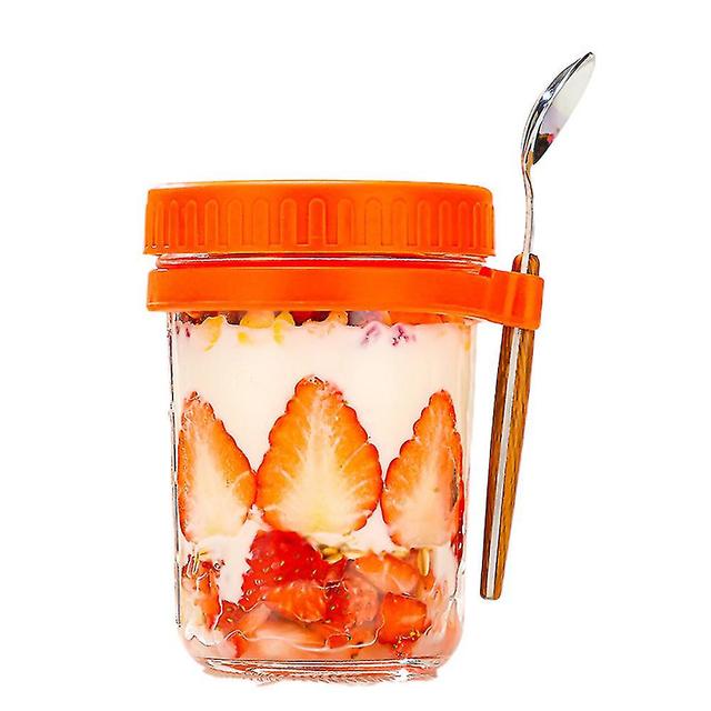 Overnight Oats Container With Lid And Spoon, Overnight Oats Jar, Cereal, Milk, Vegetable, Fruit Salad Storage Container With Measurement Marks 350m... on Productcaster.