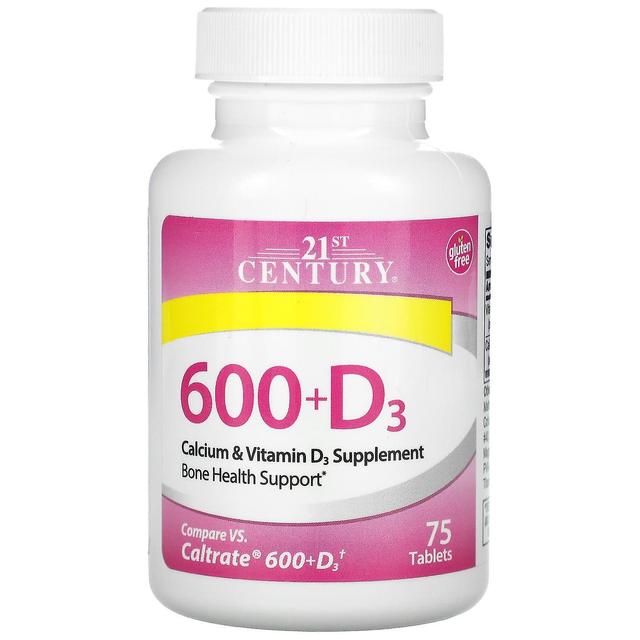 21st Century 21. århundrede, 600+D3, Calcium & Vitamin D3 Supplement, 75 tabletter on Productcaster.