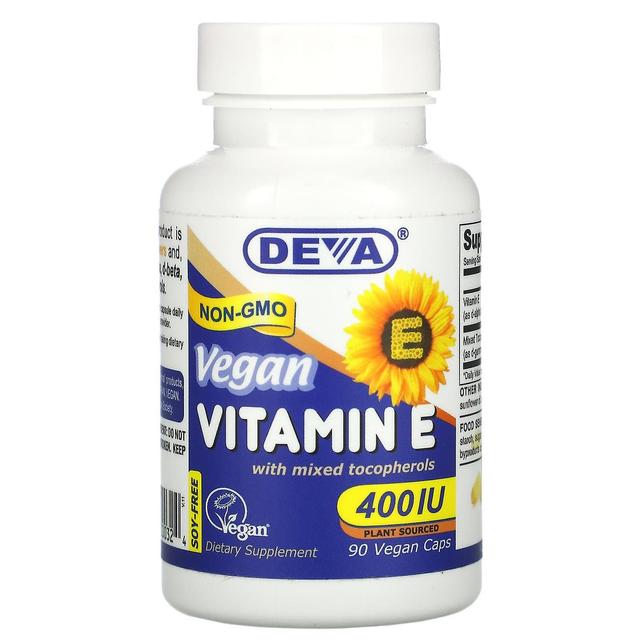 Deva, Vitamina E Vegana con Tocoferoli Misti, Senza Soia, 400 UI, 90 Capsule Vegane on Productcaster.