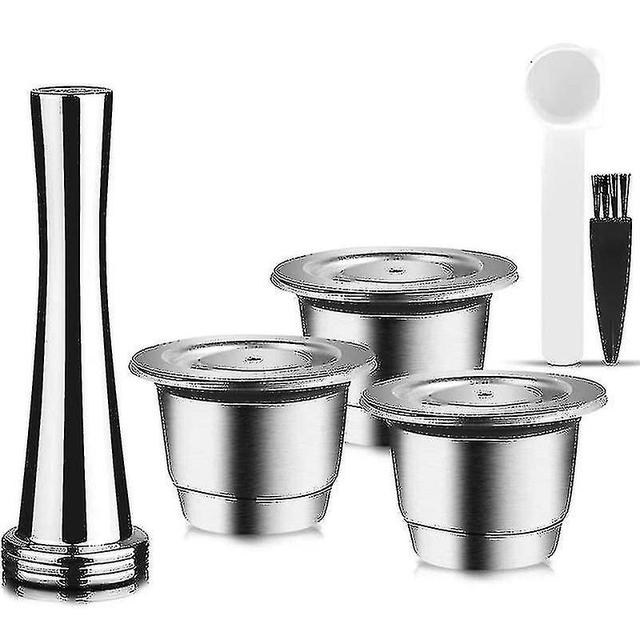 unbrand Capsules Reusablestainless Steel3 Pieces Refillable Pads For Nespresso + 1 Tamper + 1 Spoon + 1 [] on Productcaster.