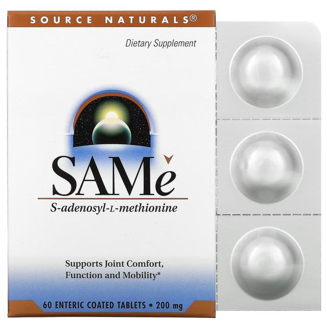 Source Naturals Lähde Naturals, SAMe (disulfaattitosylaatti), 200 mg, 60 enteropäällysteistä tablettia on Productcaster.