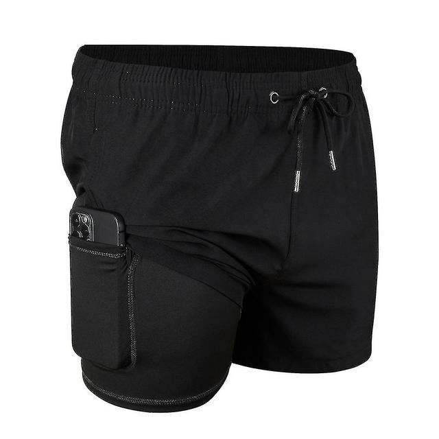 Szmtcv Double Layer Swimming Trunks Breathable Skin-friendly Board Shorts For Male Black S on Productcaster.