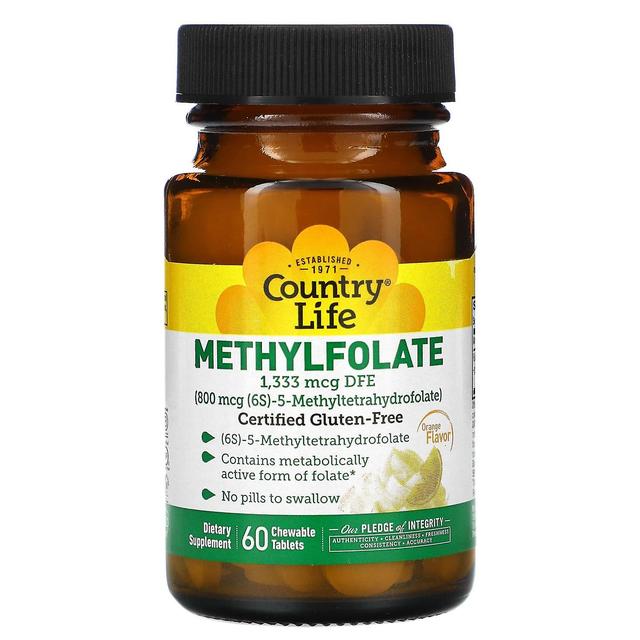 Country Life, Metilfolato, Naranja, 800 mcg, 60 tabletas masticables on Productcaster.