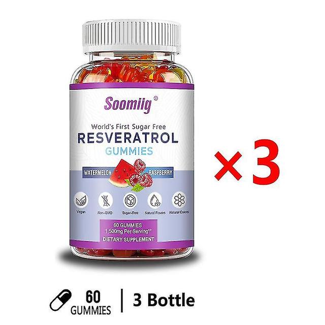 Guoguo Resveratrol Gummies - 1500 Mg, Supports Digestive & Immune Health - Antioxidant Support Antiaging Heart & Brain Health 3 bottle on Productcaster.