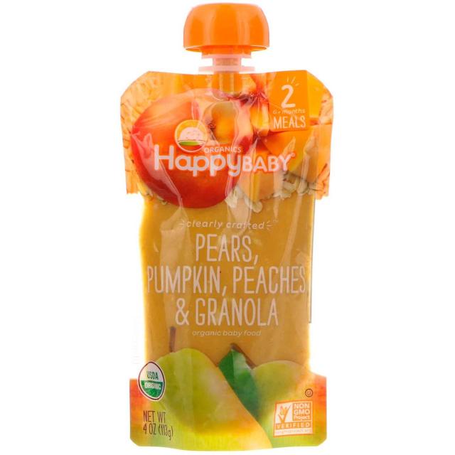 Happy Family Organics, Happy Baby, Organic Baby Food, 6+ Months, Pears, Pumpkin, Peaches & Granola, on Productcaster.