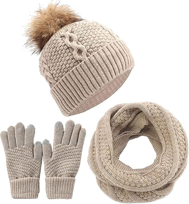 Szxs Yutdeng Ensemble De Tricots Bonnet Loop Charpe E Gants Cran Tactile Pour Femme 3 Pices D'hiver Chaud Doubl De Polaire Chapeau Avec Pompon Ther... on Productcaster.