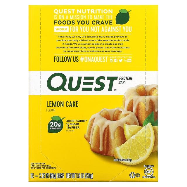 Quest Nutrition, Protein Bar, Lemon Cake, 12 Bars, 2.12 oz (60 g) Each on Productcaster.