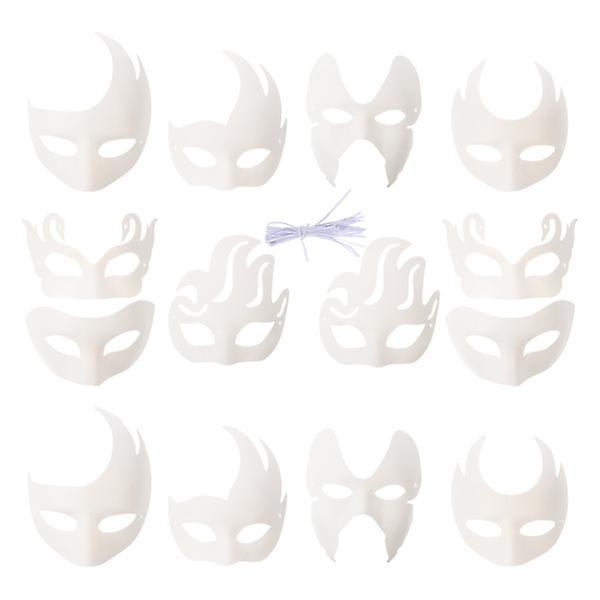 14pcs Diy White Paper Masks Half Face Masquerade Masks Diy Pulp Mask Blank Plain Masks 20X10CM on Productcaster.