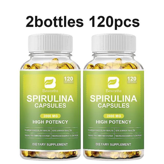 Guoguo Organic Spirulina Capsules With Chlorophyll Protein Supplement Supports Powerful Detoxification,energy & Healthy Immune System 2bottles 120C... on Productcaster.