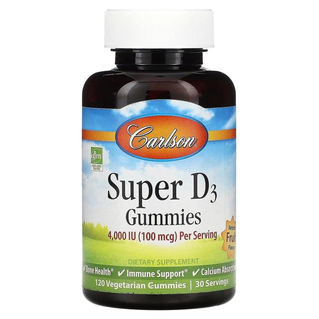 Carlson, Super D3 Gummies, Frutas Naturais , 25 mcg (1.000 UI), 120 Gummies Vegetarianos on Productcaster.