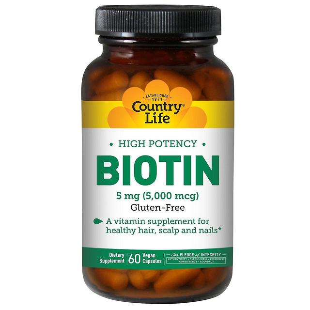 Country Life Livet på landet, Biotin med høj styrke, 5 mg, 60 Veganske Kapsler on Productcaster.