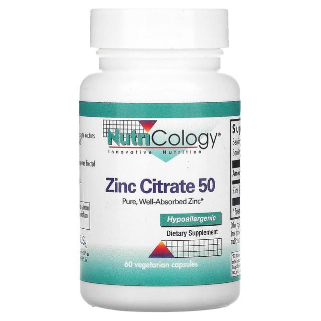 Nutricology, Zinc Citrate 50, 60 Vegetarian Capsules on Productcaster.