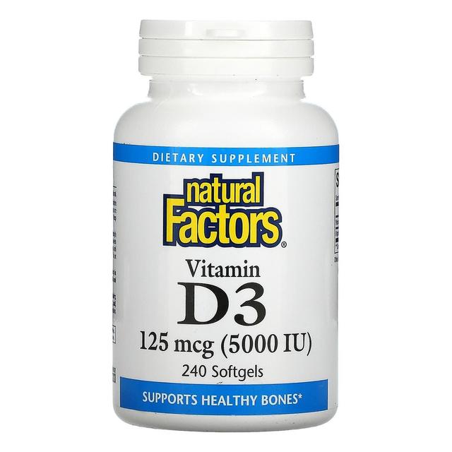 Natural Factors Naturliga faktorer, Vitamin D3, 125 mcg (5,000 IE), 240 Softgels on Productcaster.