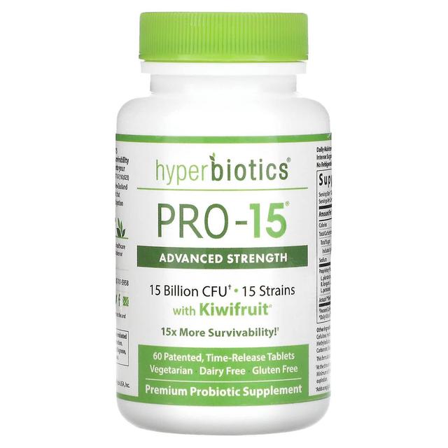 Hyperbiotics, PRO-15, Advanced Strength with Kiwifruit, 15 Billion CFU, 60 Patented, Time-Release Ta on Productcaster.