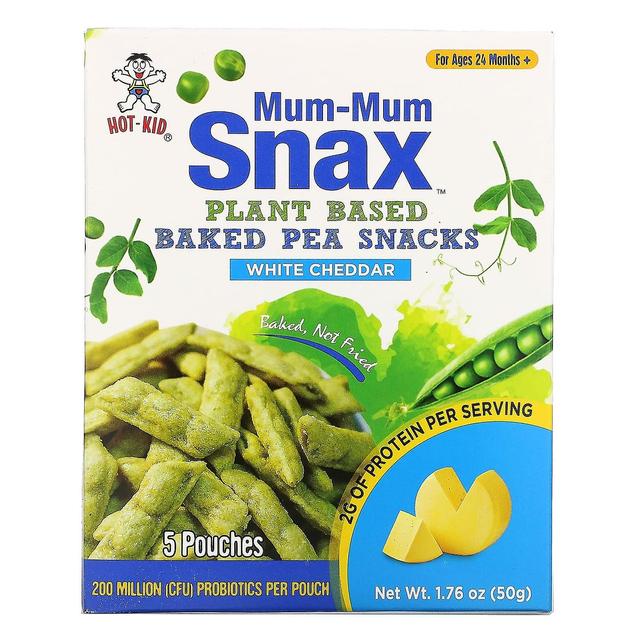 Hot Kid, Mum-Mum Snax, Baked Pea Snacks, For Ages 24 Months+, White Cheddar, 5 Pouches, 1.76 oz (50 on Productcaster.