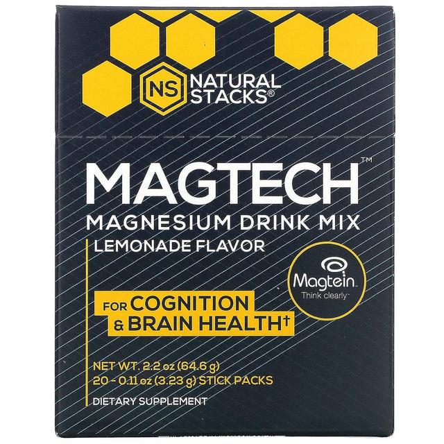 Natural Stacks, MagTech, Magnesium Drink Mix, Limonade, 20 Stickpacks, je 0,11 oz (3,23 g) on Productcaster.