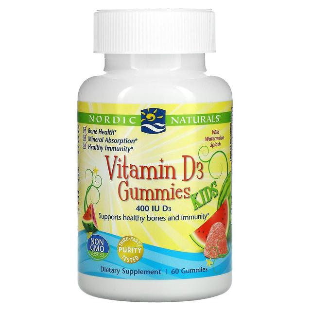 Nordic Naturals, Vitamin D3 Gummies Kids, Wild Water Melon Splash, 400 IU, 60 Gummies on Productcaster.