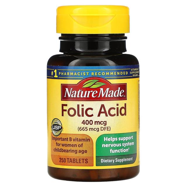 Nature Made, Folinsyre, 400 mcg, 250 tabletter on Productcaster.