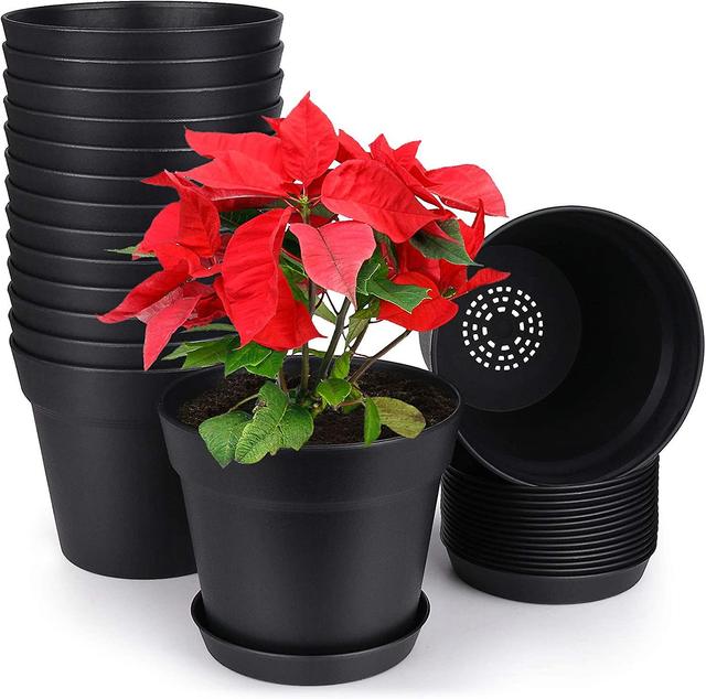 Hgbd-homenote Pots For Plants, 15 Pack 6 Inch Plastic Planters With Multiple Drainage Holes And Trays - Plant Pots For All Home Garden Flowers Succule on Productcaster.