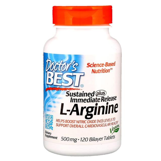 Doctor's Best, Sustained Plus Onmiddellijke Afgifte L-Arginine, 500 mg, 120 Bilayer on Productcaster.