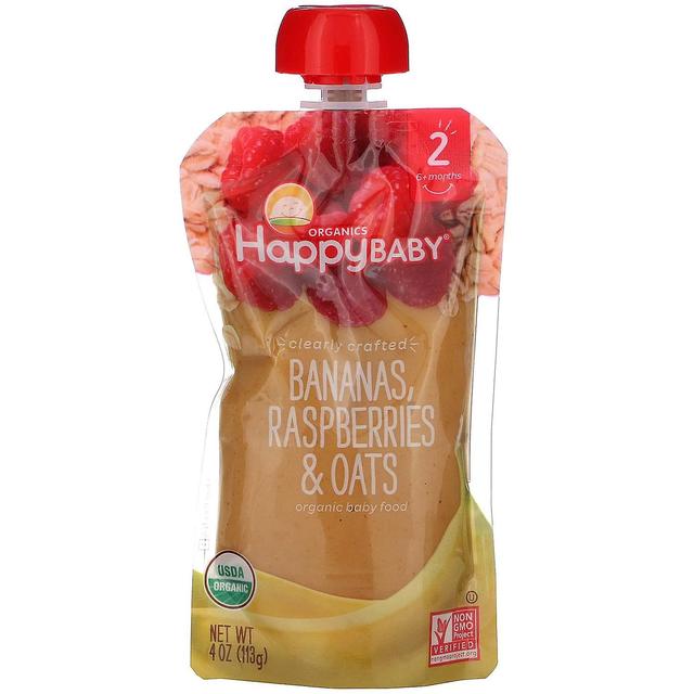 Happy Family Organics, Happy Baby, Organic Baby Food, 6+ Months, Bananas, Raspberries & Oats, 4 oz ( on Productcaster.