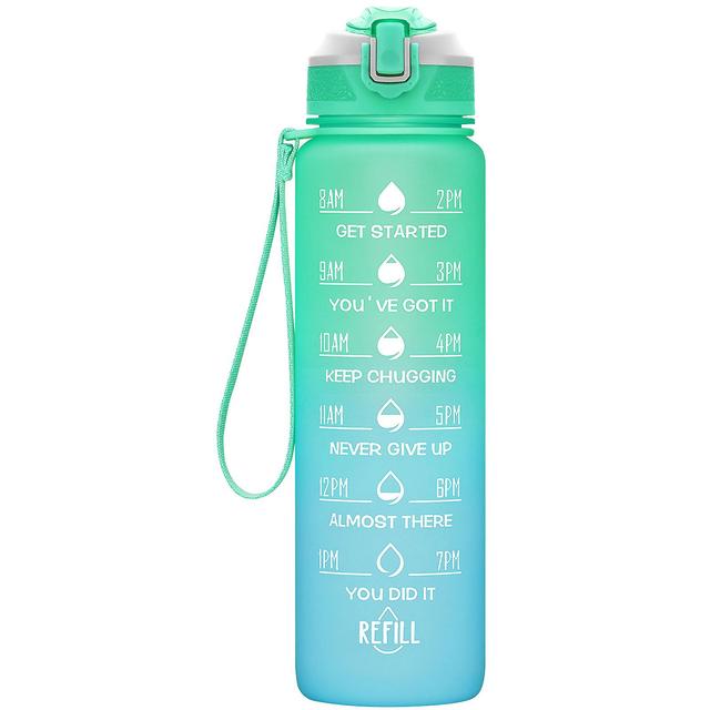 32/24 Oz Water Bottles With Straw & Time Marker, Bpa Free Tritan, Leakproof Water Jug For Fitness Green blue on Productcaster.