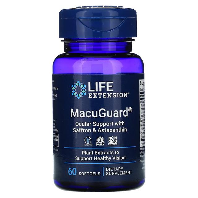 Life Extension Elämän pidentäminen, MacuGuard, silmätuki sahramilla ja astaksantiinilla, 60 pehmeää geeliä on Productcaster.