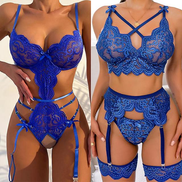 Slinx Conjunto De Sujetador De Encaje Azul De Varios Estilos Para Mujer, Sujetador De Encaje Transparente Floral, Conjunto De Lencera Sexy A La Mod... on Productcaster.