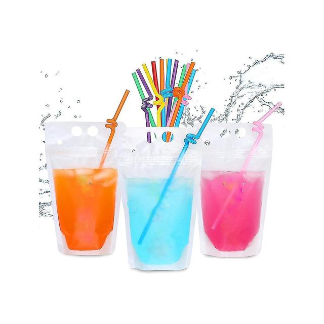 100pcs 16oz Drink Pachets For Adults - Drink Pachets With Straws X100 - Refermable Smoothie Pachets Comme le montre on Productcaster.