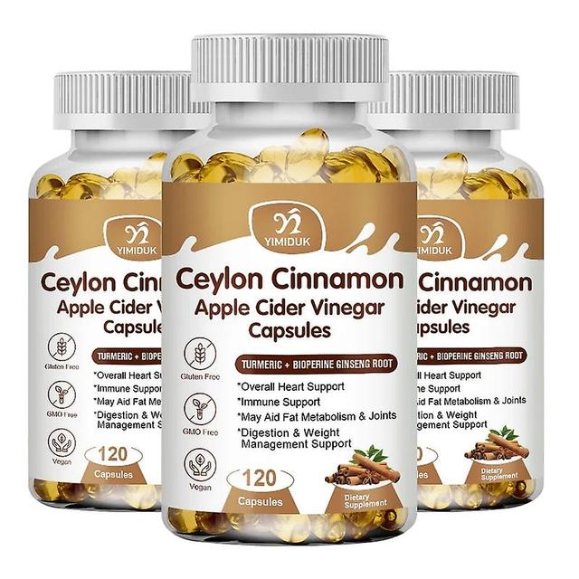 Eccpp Ceylon Cinnamon Capsules With Apple Cider Vinegar Antioxidant Improves Brain Health Helps Reduce Joint Pain 3 Bottles 120 pcs on Productcaster.